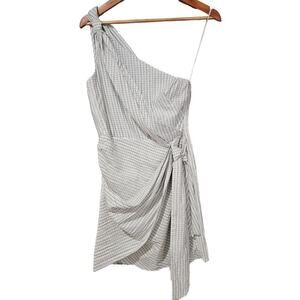 Whyte Valentyne One Shoulder Mini Dress White Grid Size 10 NWT